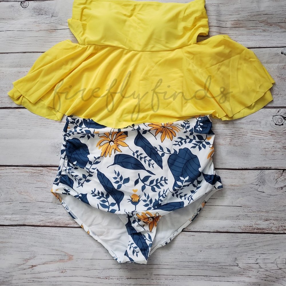Yellow Floral off shoulder bathing suit Size XL
